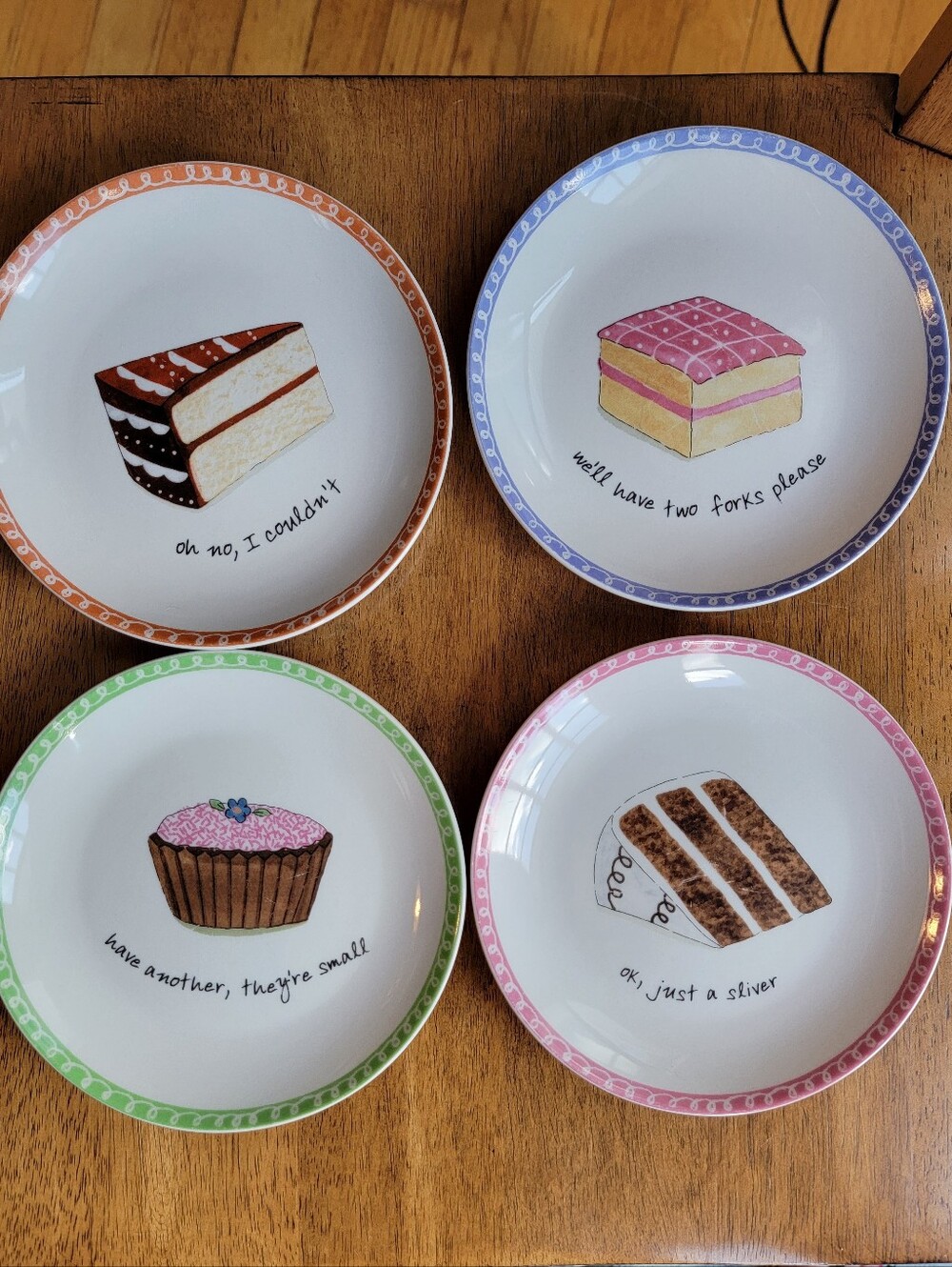 Boston Warehouse "Dessert Excuses" Dessert Plates Set Of 4 2002 Nancy Green 6.5"